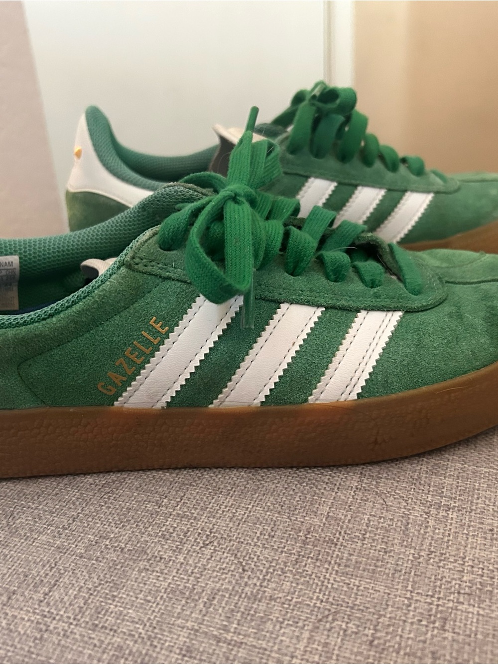 adidas Gazelle Green Suede Sneakers with White Stripes